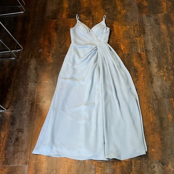 JJ's House Dusty Blue Lined Sleeveless Bridesmaid/Prom Sash Gown, Size 2 - Picture 5 of 11